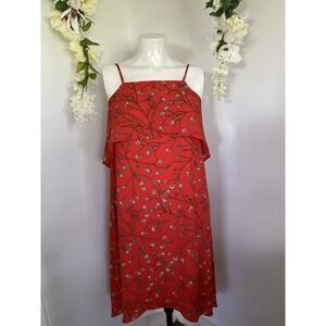 Tabitha Webb Flowered Dress Size 0 Red White Black Floral Lined Spaghetti Straps
